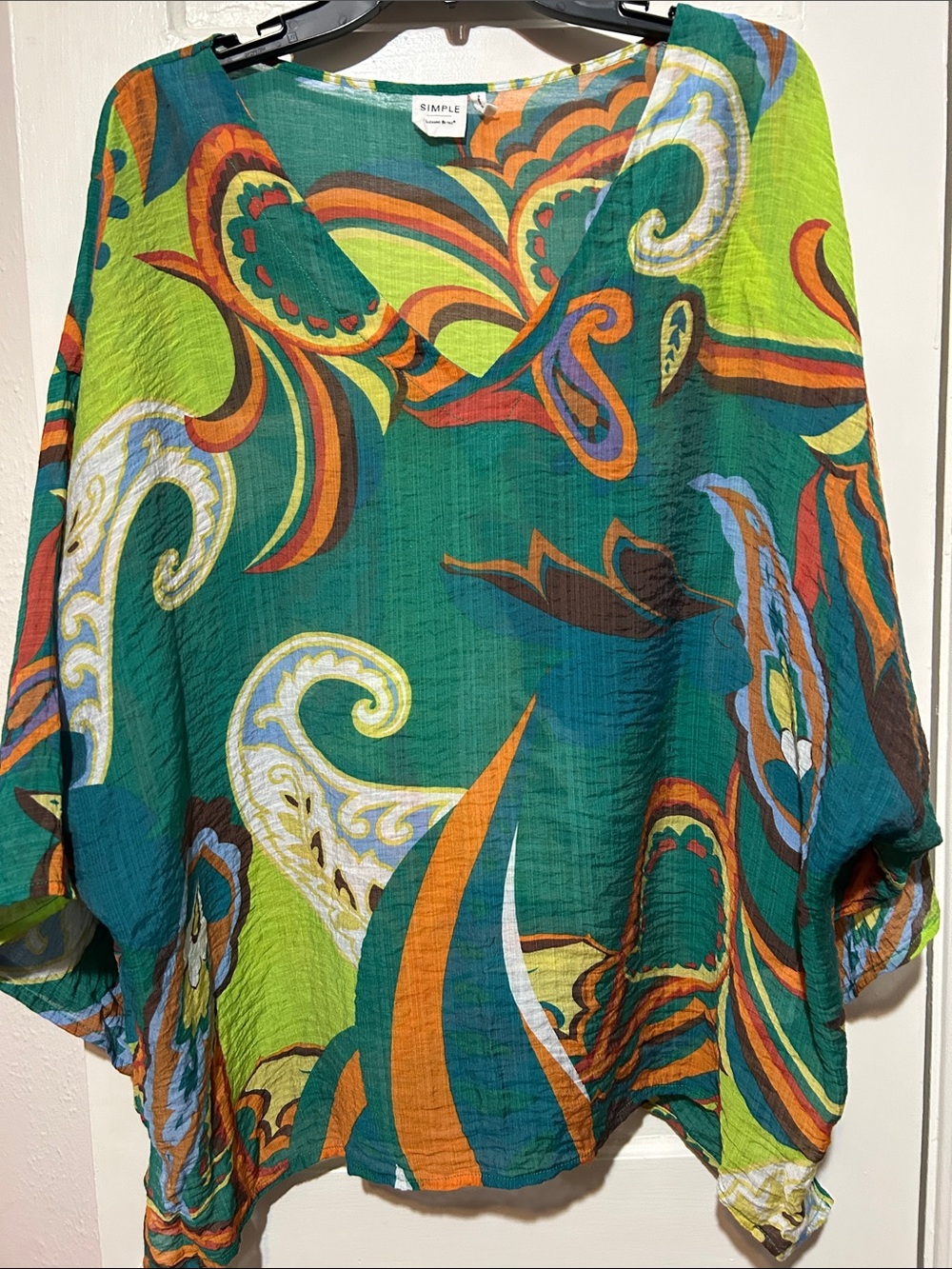 Simple by Suzanne Beto Teal and Lime Multicolor Abstract Paisley Blouse
